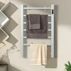 Tangkula Freestanding & Wall Mounted Towel Warmer, 6 Bars Heated Towel Rack w/ 8H Timer & LED Display