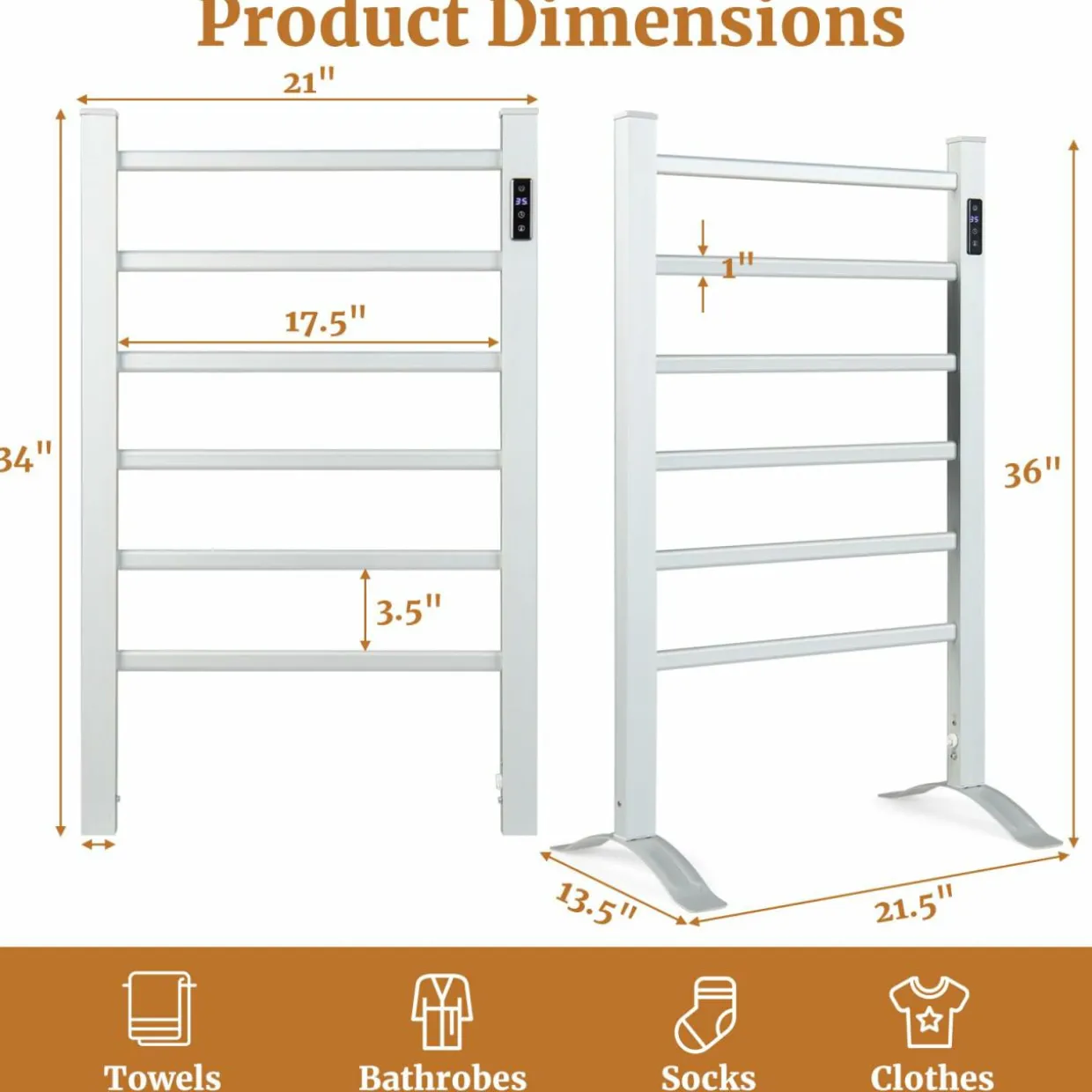 Tangkula Freestanding & Wall Mounted Towel Warmer, 6 Bars Heated Towel Rack w/ 8H Timer & LED Display
