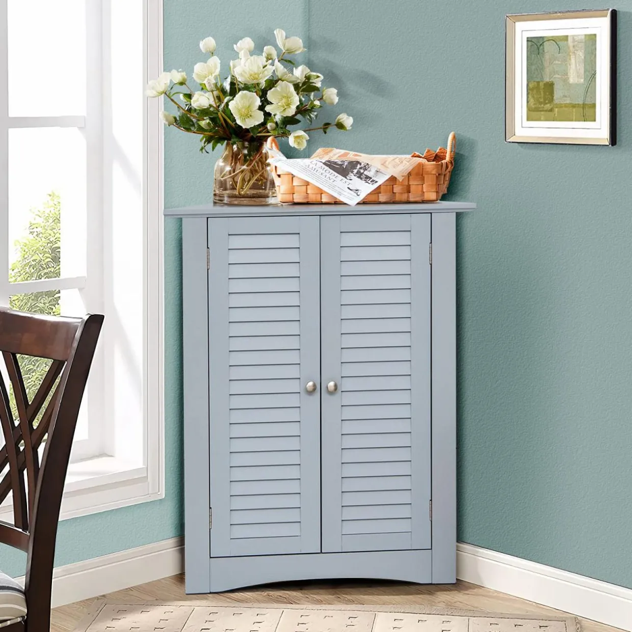 Tangkula Freestanding Floor Cabinet Organizer for Kitchen Living Room Bathroom