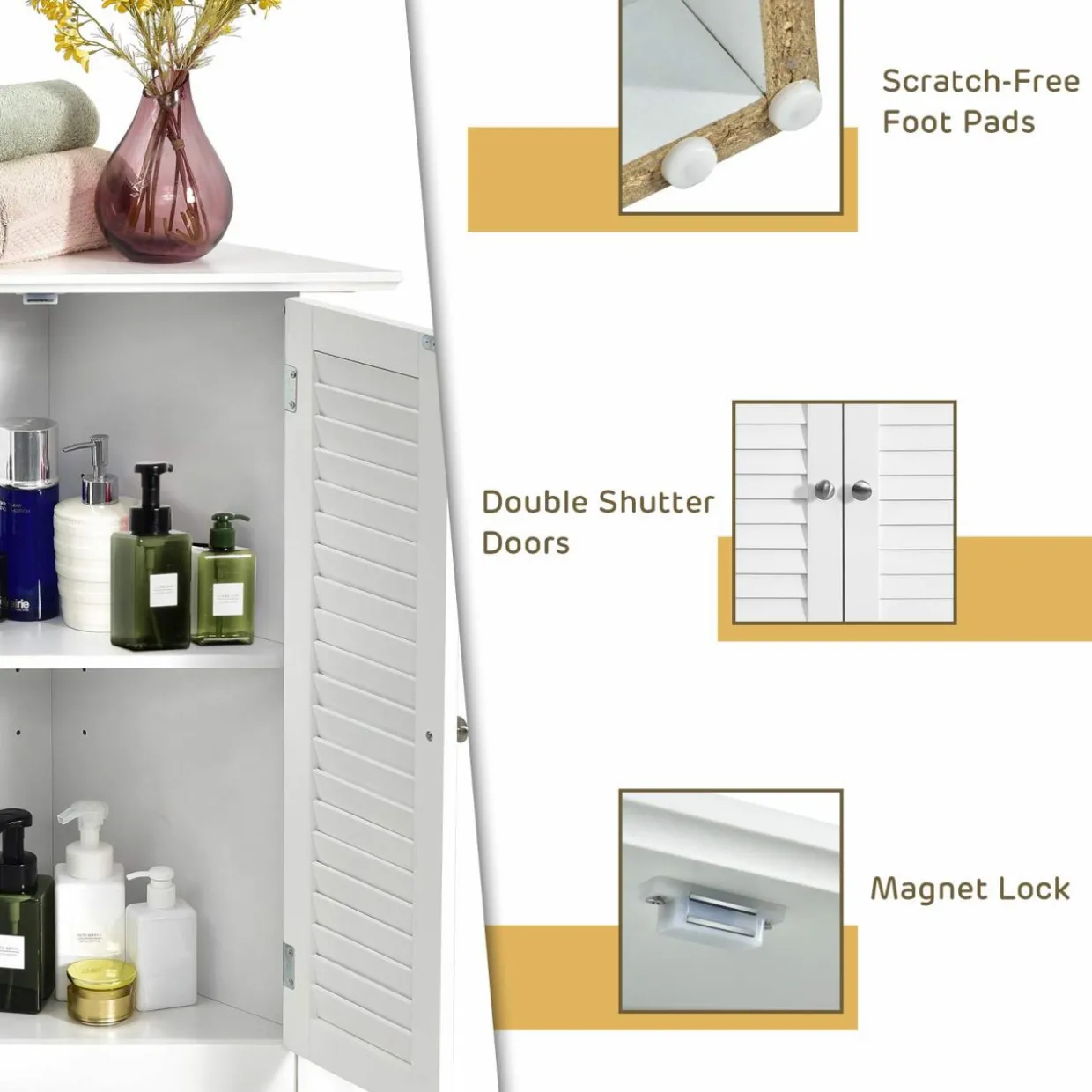 Tangkula Freestanding Floor Cabinet Organizer for Kitchen Living Room Bathroom