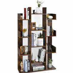 Tangkula Freestanding Tree Bookshelf, Corner Storage Organizer with 13 Open Shelves