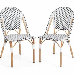 Tangkula French Bistro Chair Set, Outdoor Armless Dining Chairs with Hand-Woven Rattan