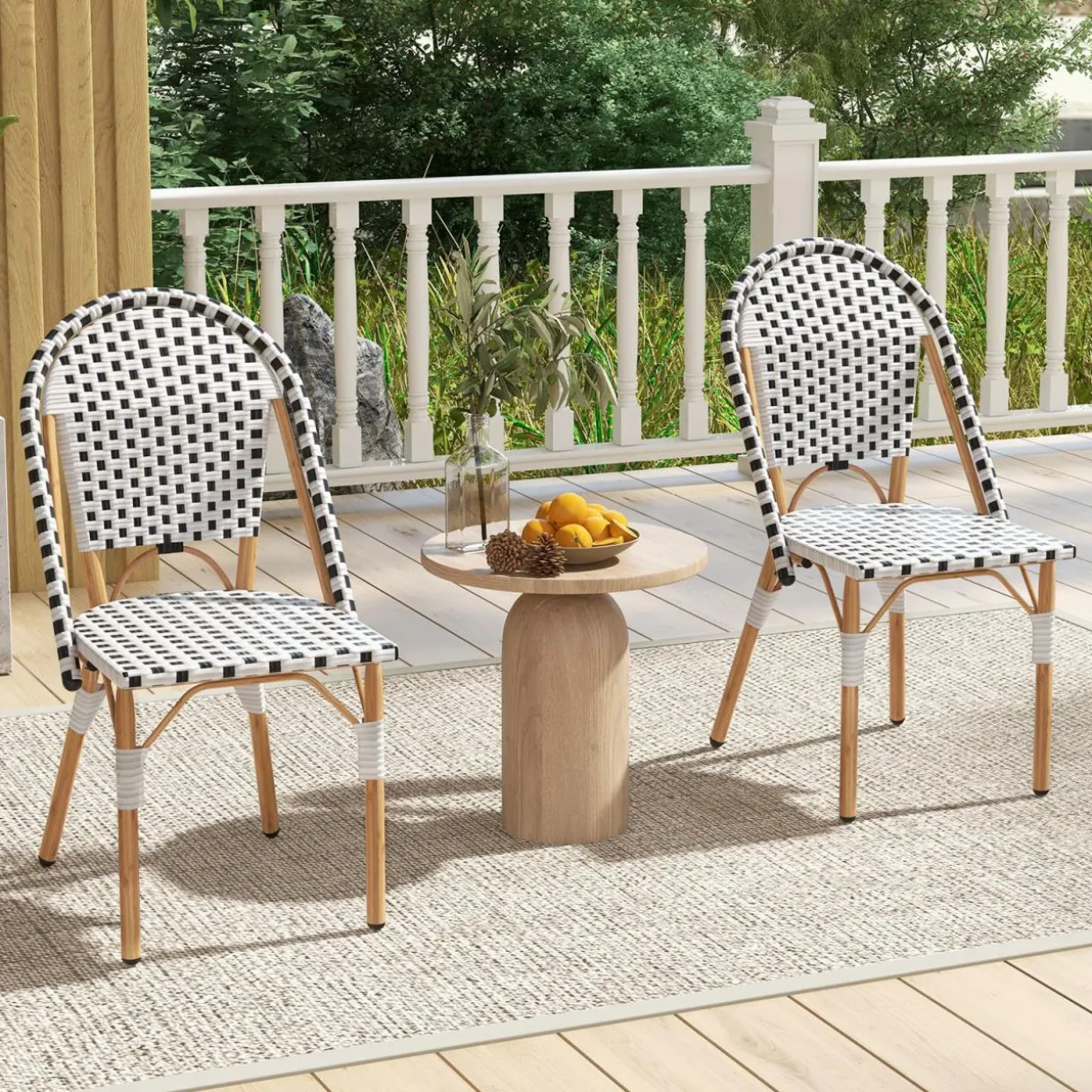 Tangkula French Bistro Chair Set, Outdoor Armless Dining Chairs with Hand-Woven Rattan