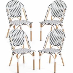 Tangkula French Bistro Chair Set, Outdoor Armless Dining Chairs with Hand-Woven Rattan