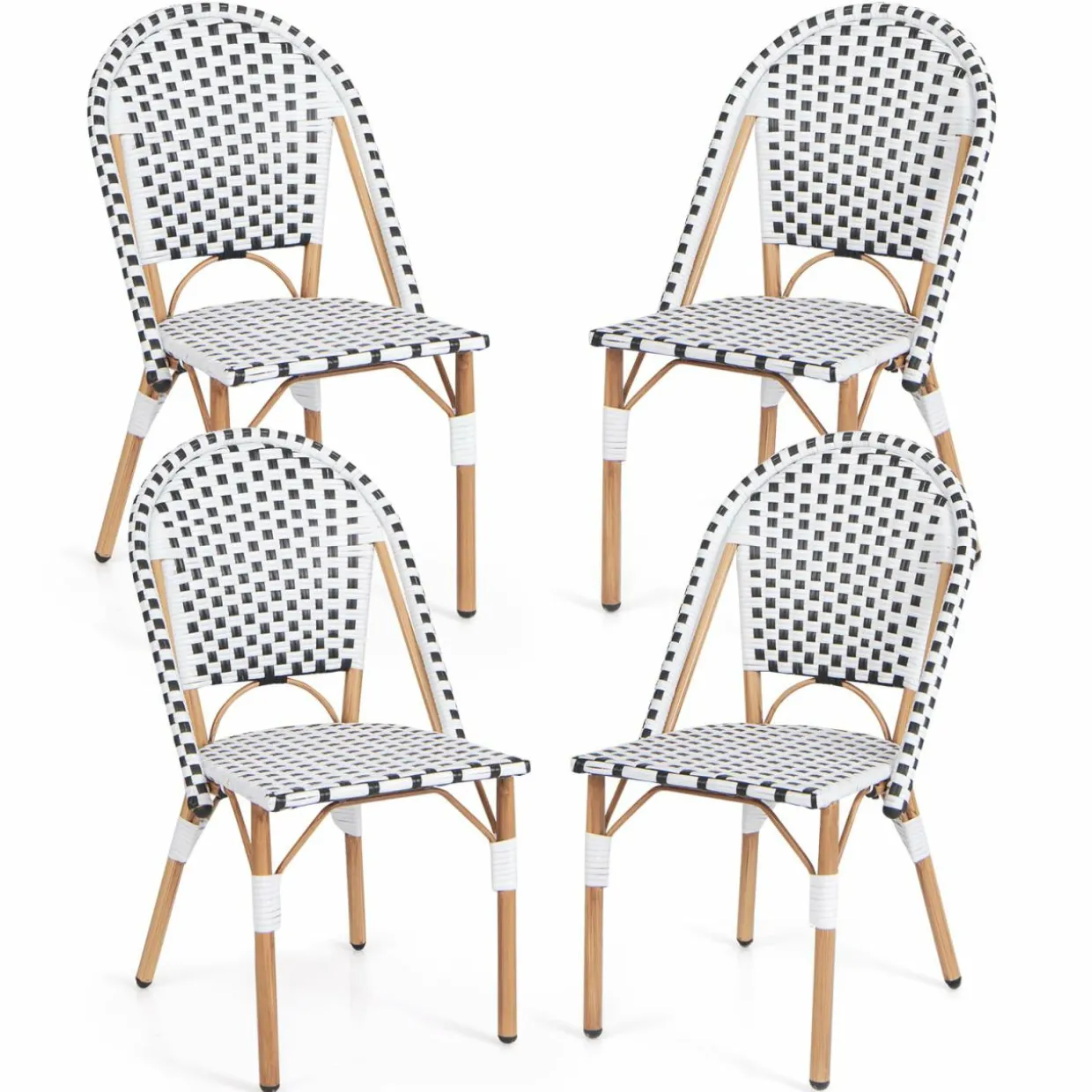 Tangkula French Bistro Chair Set, Outdoor Armless Dining Chairs with Hand-Woven Rattan