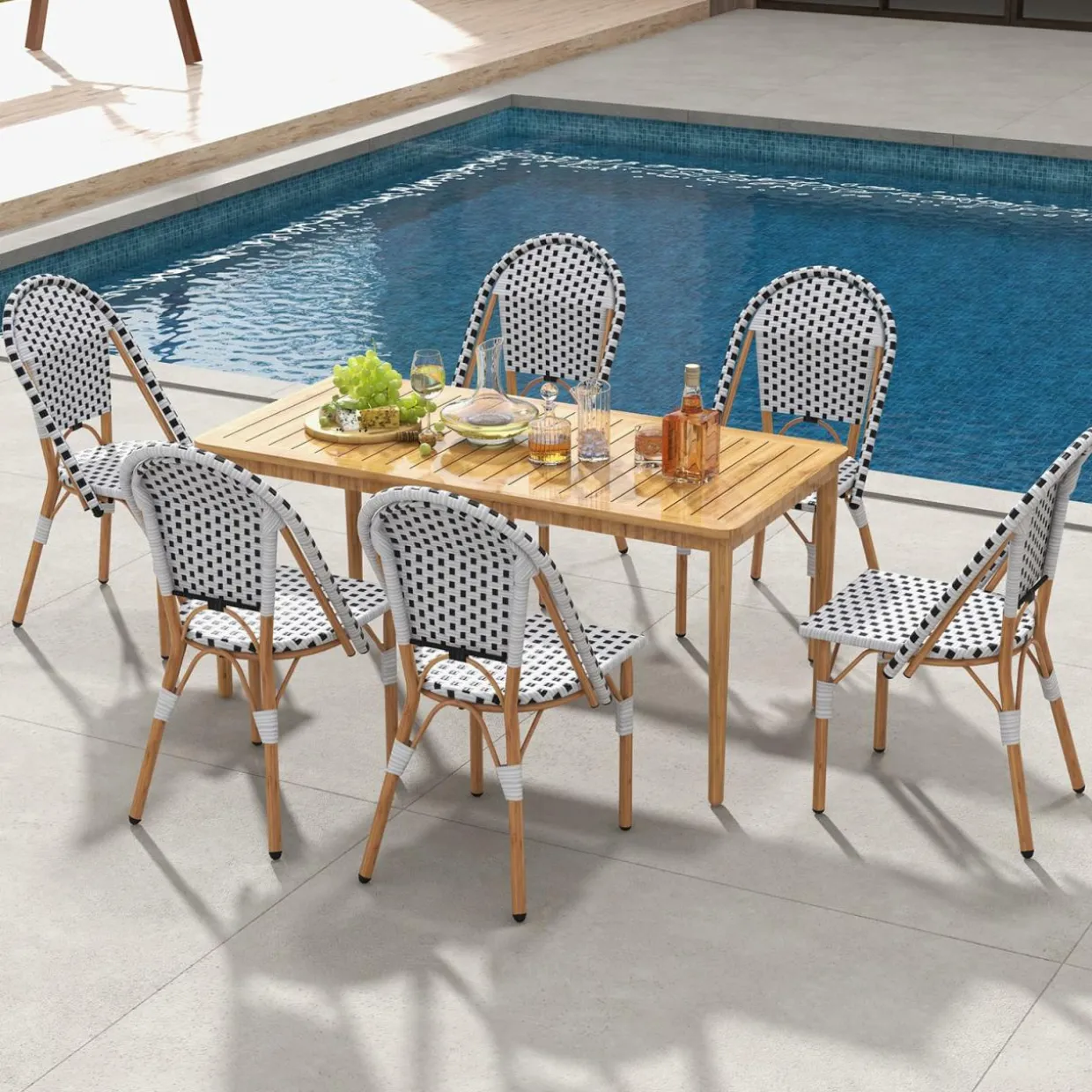 Tangkula French Bistro Chair Set, Outdoor Armless Dining Chairs with Hand-Woven Rattan