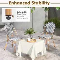 Tangkula French Bistro Chair Set, Outdoor Armless Dining Chairs with Hand-Woven Rattan