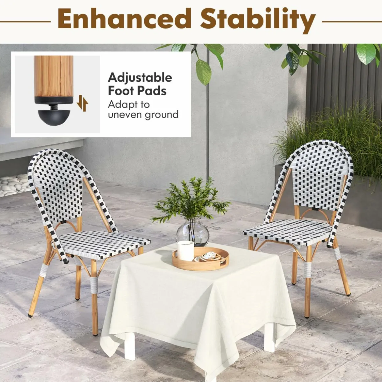 Tangkula French Bistro Chair Set, Outdoor Armless Dining Chairs with Hand-Woven Rattan
