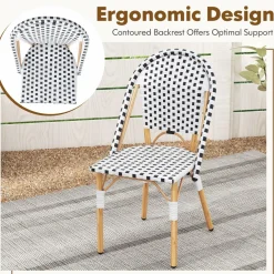 Tangkula French Bistro Chair Set, Outdoor Armless Dining Chairs with Hand-Woven Rattan