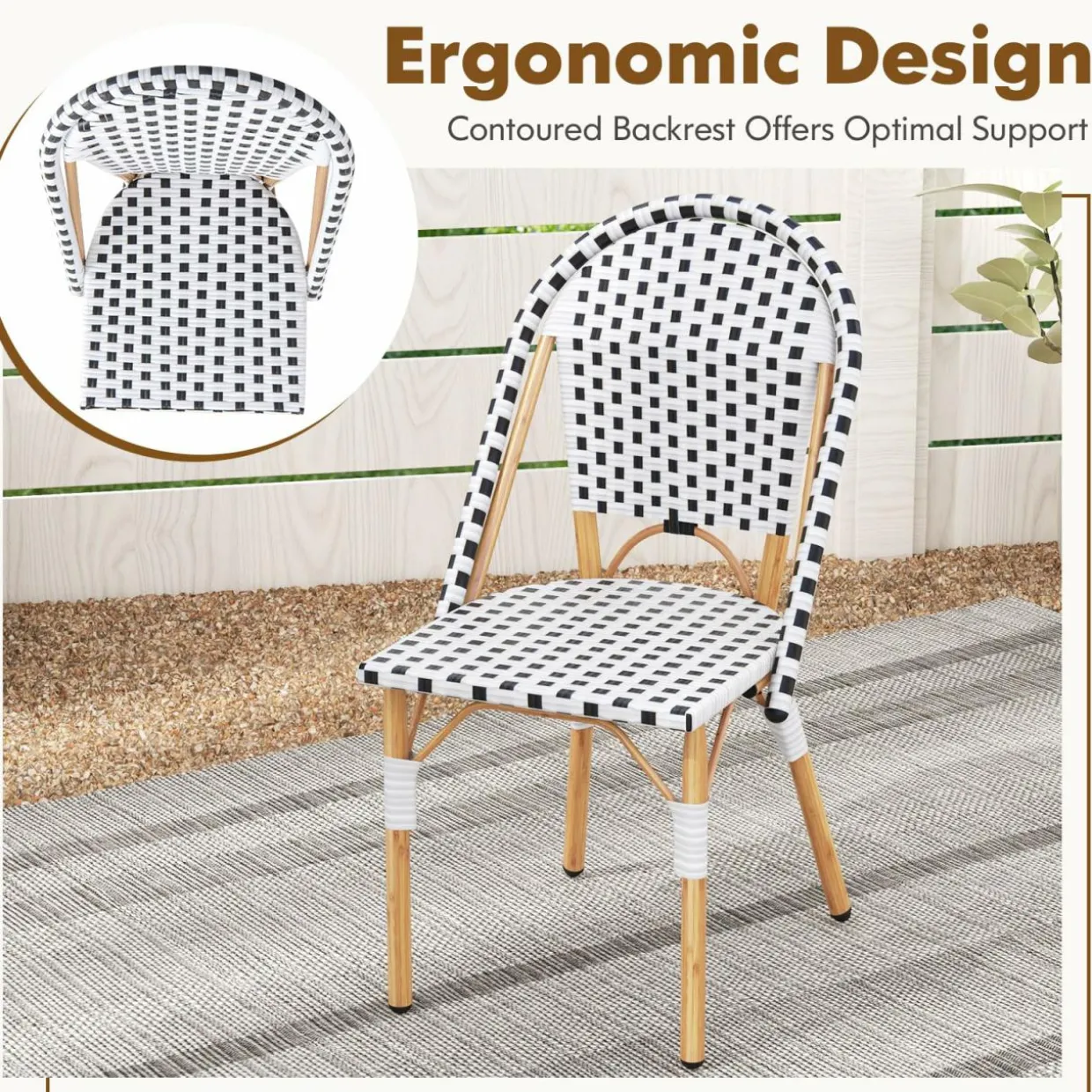 Tangkula French Bistro Chair Set, Outdoor Armless Dining Chairs with Hand-Woven Rattan