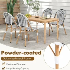 Tangkula French Bistro Chair Set, Outdoor Armless Dining Chairs with Hand-Woven Rattan