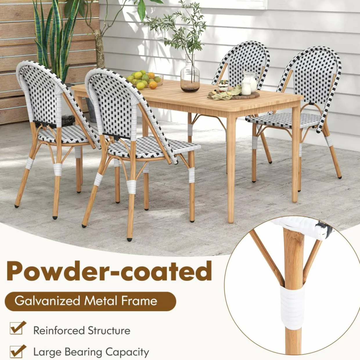Tangkula French Bistro Chair Set, Outdoor Armless Dining Chairs with Hand-Woven Rattan