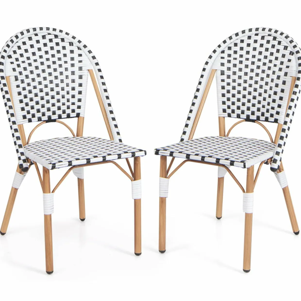 Tangkula French Bistro Chair Set, Outdoor Armless Dining Chairs with Hand-Woven Rattan