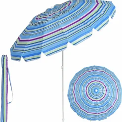 Tangkula 8FT Beach Umbrella, Portable Beach Umbrella W/Sand Anchor & Tilt Mechanism, 16 Sturdy Fiberglass Ribs