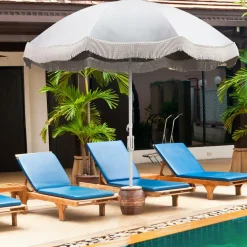 Tangkula 6.5FT Beach Umbrella with Fringe, UPF50+ Outdoor Boho Umbrella with Tassels, Push Button Tilt