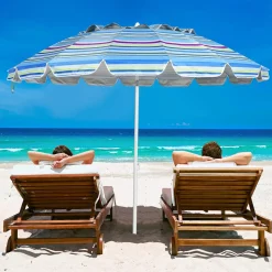 Tangkula 8FT Beach Umbrella, Portable Beach Umbrella W/Sand Anchor & Tilt Mechanism, 16 Sturdy Fiberglass Ribs