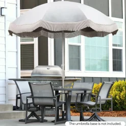 Tangkula 6.5FT Beach Umbrella with Fringe, UPF50+ Outdoor Boho Umbrella with Tassels, Push Button Tilt