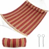 Tangkula 11FT Double Hammock, Heavy Duty Outdoor Hammock with Curved Spreader Bars