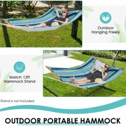 Tangkula 10.5FT Double Hammock, Heavy Duty Outdoor Hammock with Curved Spreader Bars