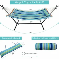 Tangkula 10.5FT Double Hammock, Heavy Duty Outdoor Hammock with Curved Spreader Bars