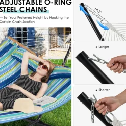 Tangkula 10.5FT Double Hammock, Heavy Duty Outdoor Hammock with Curved Spreader Bars