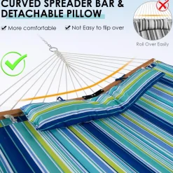 Tangkula 10.5FT Double Hammock, Heavy Duty Outdoor Hammock with Curved Spreader Bars