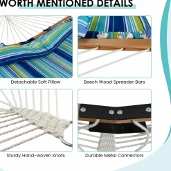 Tangkula 10.5FT Double Hammock, Heavy Duty Outdoor Hammock with Curved Spreader Bars
