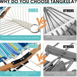 Tangkula 10.5FT Double Hammock, Heavy Duty Outdoor Hammock with Curved Spreader Bars
