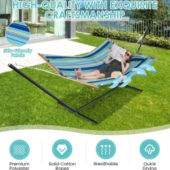 Tangkula 10.5FT Double Hammock, Heavy Duty Outdoor Hammock with Curved Spreader Bars