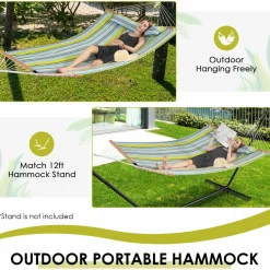 Tangkula 10.5FT Double Hammock, Heavy Duty Outdoor Hammock with Curved Spreader Bars