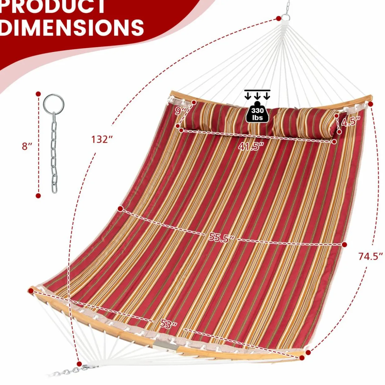 Tangkula 11FT Double Hammock, Heavy Duty Outdoor Hammock with Curved Spreader Bars