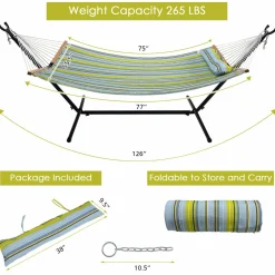 Tangkula 10.5FT Double Hammock, Heavy Duty Outdoor Hammock with Curved Spreader Bars