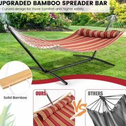 Tangkula 11FT Double Hammock, Heavy Duty Outdoor Hammock with Curved Spreader Bars