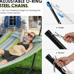 Tangkula 10.5FT Double Hammock, Heavy Duty Outdoor Hammock with Curved Spreader Bars