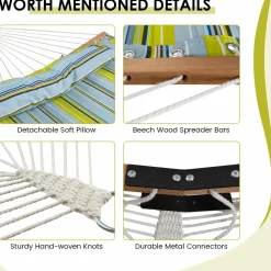 Tangkula 10.5FT Double Hammock, Heavy Duty Outdoor Hammock with Curved Spreader Bars