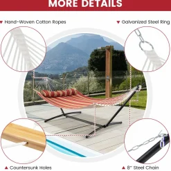 Tangkula 11FT Double Hammock, Heavy Duty Outdoor Hammock with Curved Spreader Bars