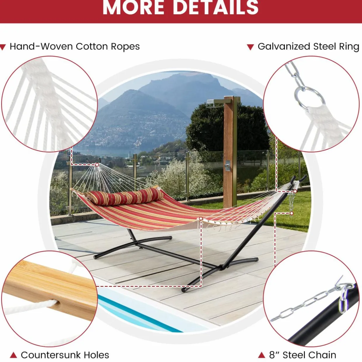 Tangkula 11FT Double Hammock, Heavy Duty Outdoor Hammock with Curved Spreader Bars