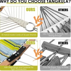 Tangkula 10.5FT Double Hammock, Heavy Duty Outdoor Hammock with Curved Spreader Bars