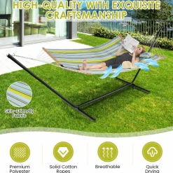 Tangkula 10.5FT Double Hammock, Heavy Duty Outdoor Hammock with Curved Spreader Bars