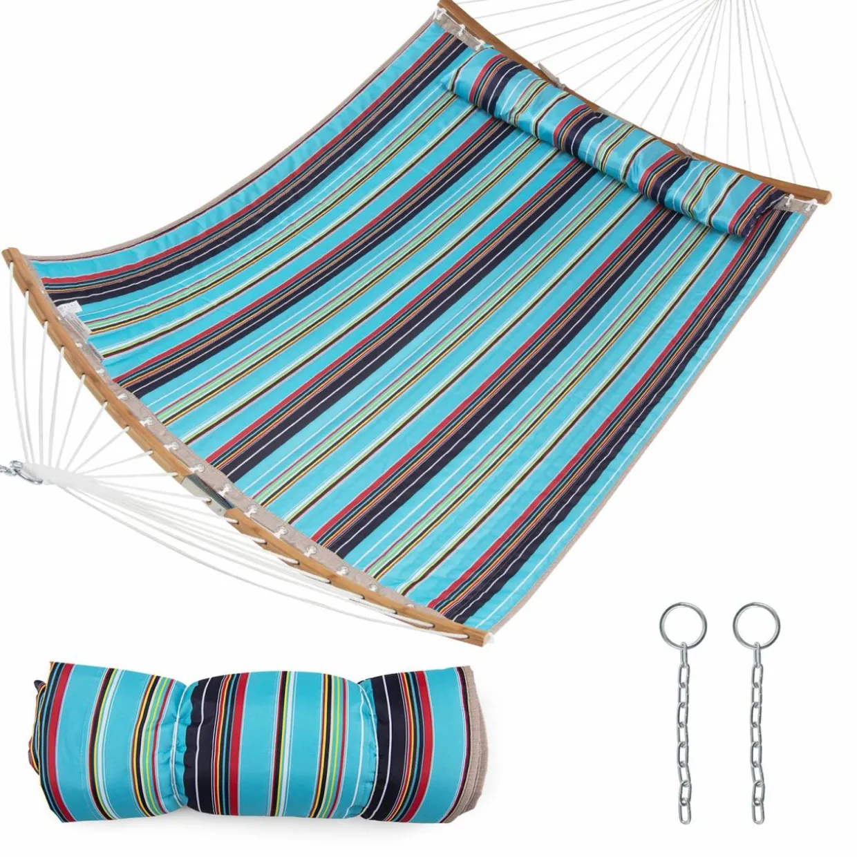 Tangkula 11FT Double Hammock, Heavy Duty Outdoor Hammock with Curved Spreader Bars