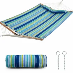 Tangkula 10.5FT Double Hammock, Heavy Duty Outdoor Hammock with Curved Spreader Bars