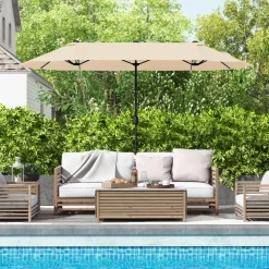 Tangkula 13FT Double-sided Patio Umbrella, Extra Large Twin Table Umbrella with Crank Handle