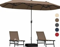Tangkula 13FT Double-sided Patio Umbrella, Extra Large Twin Table Umbrella with Crank Handle