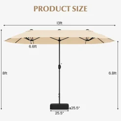 Tangkula 13FT Double-sided Patio Umbrella, Extra Large Twin Table Umbrella with Crank Handle