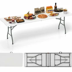 Tangkula 6FT/8 FT Folding Table, Indoor Outdoor Foldable Plastic Table