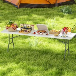 Tangkula 6FT/8 FT Folding Table, Indoor Outdoor Foldable Plastic Table