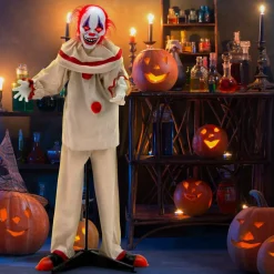 Tangkula 5FT Grins Animatronic Killer Clown, Indoor Outdoor Scary Clown Halloween Decoration with Pre-Recorded Creepy Sound