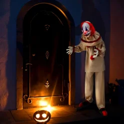 Tangkula 5FT Grins Animatronic Killer Clown, Indoor Outdoor Scary Clown Halloween Decoration with Pre-Recorded Creepy Sound