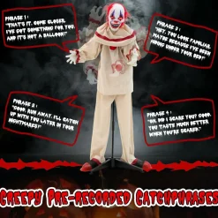 Tangkula 5FT Grins Animatronic Killer Clown, Indoor Outdoor Scary Clown Halloween Decoration with Pre-Recorded Creepy Sound