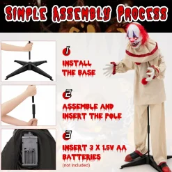 Tangkula 5FT Grins Animatronic Killer Clown, Indoor Outdoor Scary Clown Halloween Decoration with Pre-Recorded Creepy Sound